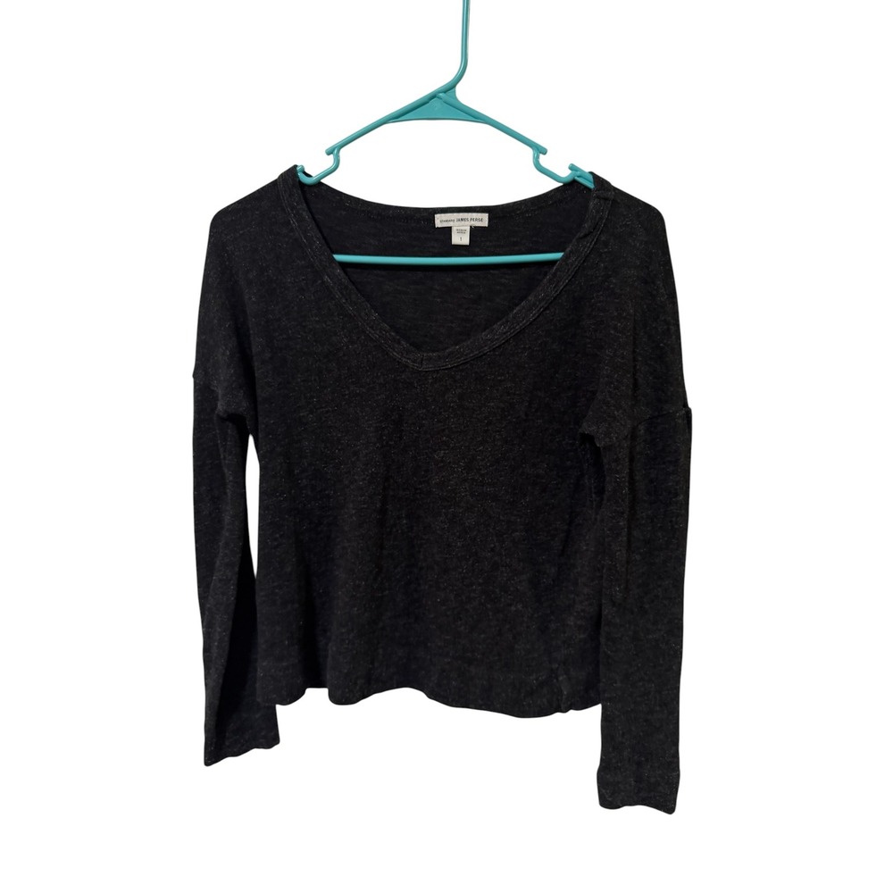 James Perse Size 1/Small Charcoal Grey Heathered V-Neck Long Sleeve Top